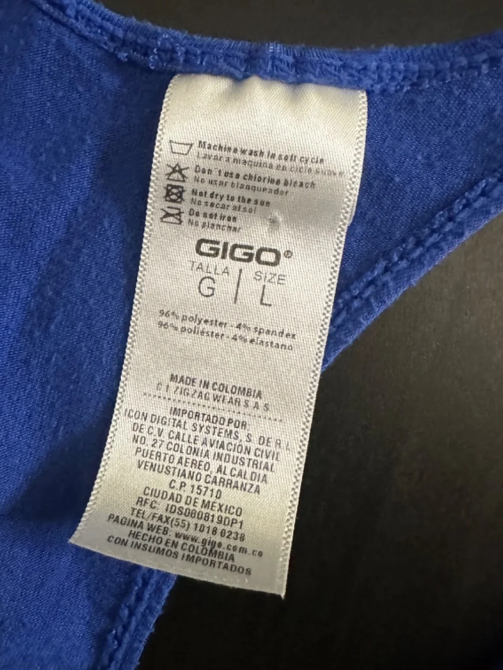 GIGO Stringer Tank Top Large Gently worn 96% polyester/4% spandex 20" armpits - Picture 5 of 5